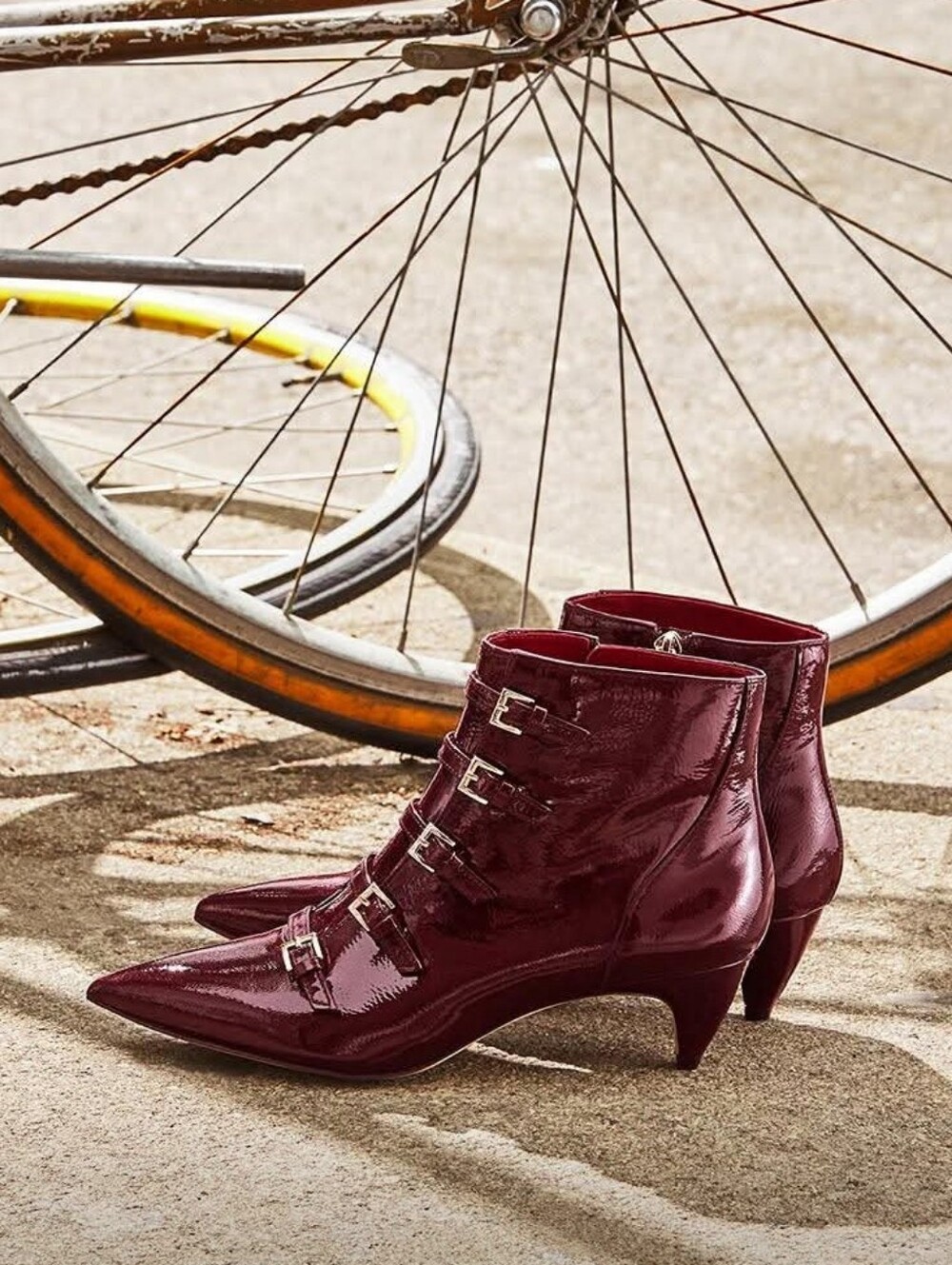 Nine West Women’s Zydeco Burgundy Patent Leather Ankle Boots with Buckles SZ 10